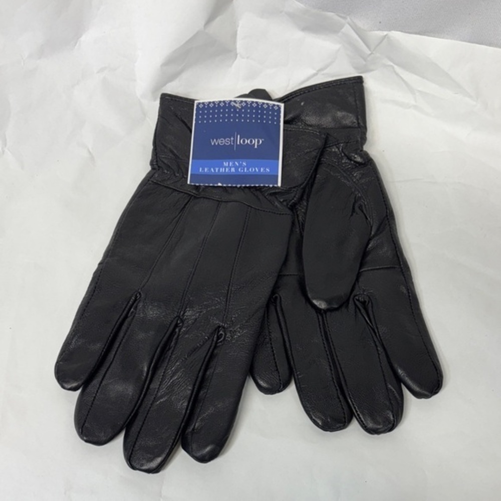 West Loop Men's Dark black Leather slide on lined winter Gloves